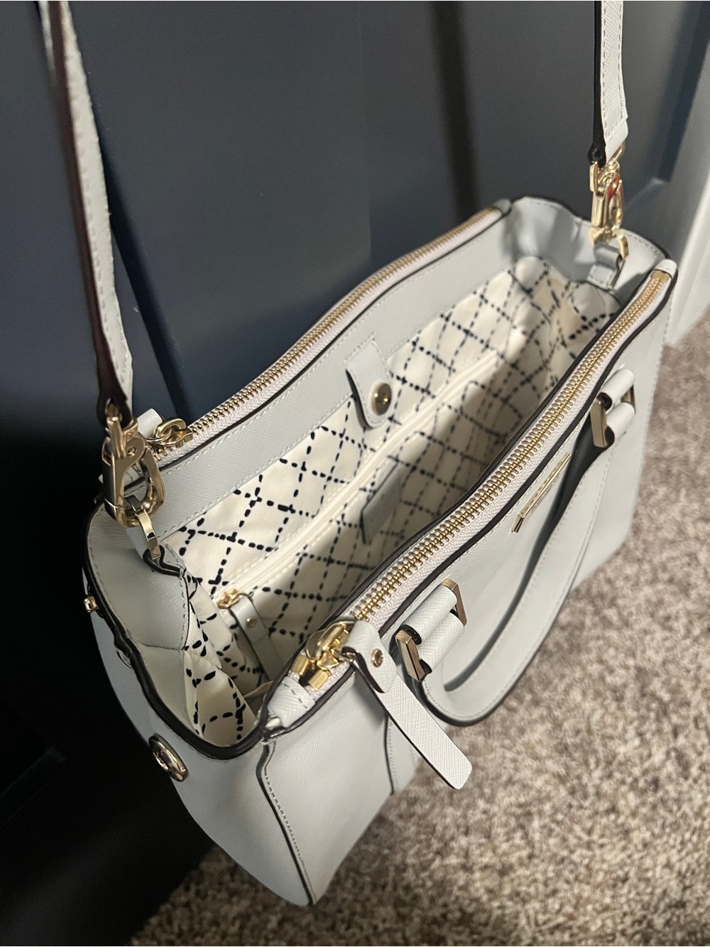 NWOT Kate Spade Saffiano Newbury Lane satchel/crossbody bag light gray - Picture 12 of 12